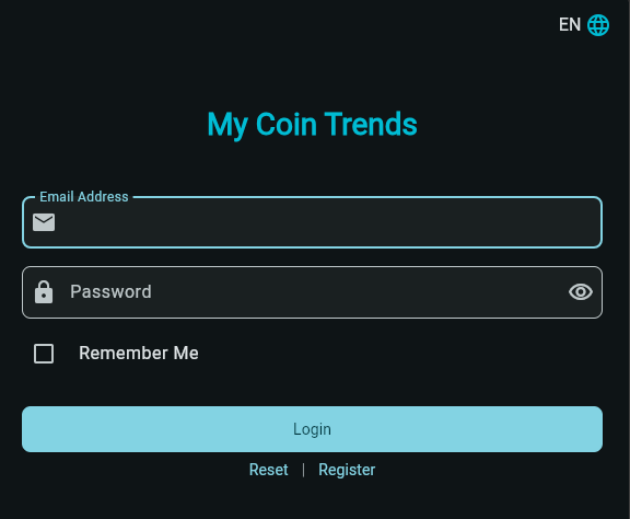 My Coin Trends login screen
