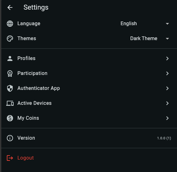 My Coin Trends Settings screen